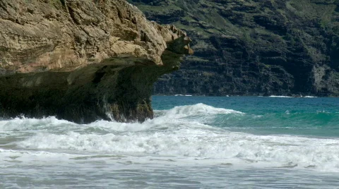 Waves crash on cliffs Stock Footage 627764