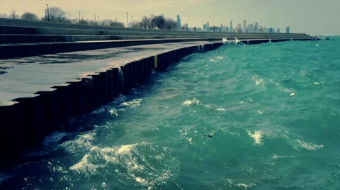 Waves Crash into Lakeshore, Slow Motion Footage Stock Footage 38354331