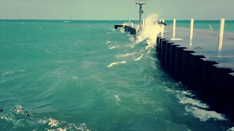 Waves Crash into Lakeshore, Slow Motion Footage Stock Footage 38354344
