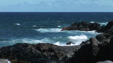Waves crash on lava rock 動画素材 341607