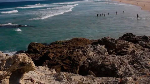 Waves Crash On A Rock In The ocean Stock Footage 125429091