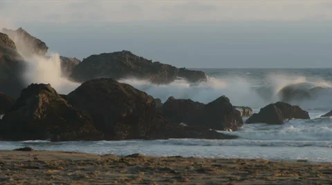 Waves Crash on Rocks Fast Motion Time Lapse Video stock 41627312