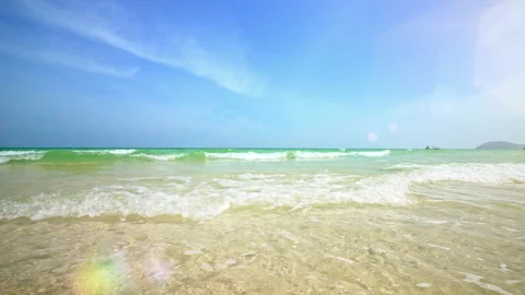 Waves Crash on The Sandy Sea Beach. Ocean Waves On Tropical Beach. Sea Summer Stock Footage 271331689