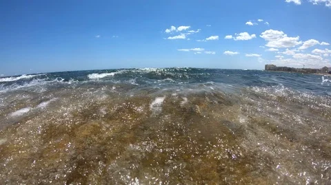 Waves crash in slow motion mode Stock Footage 95826175