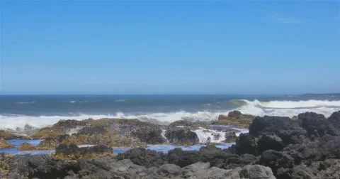 Waves Crash into Thor's Well  Stock Footage 44280566