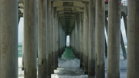 Waves Crash Underneath Pier Stock Footage 209158408