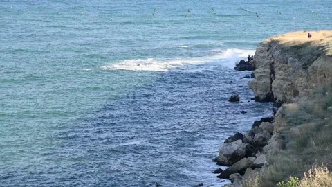 Waves crashes on sea coast Stock Footage 192321608