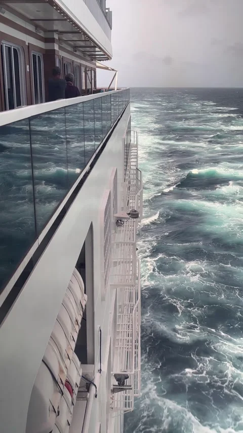 Waves crashing against cruise ship balcony during stormy weather at sea Video stock 308256830