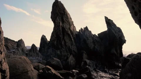 Waves Crashing Against Rocky Cliffs Sithonia Greece - Close Up Coastal Seascape Stock Footage 330500770