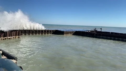 Waves Crashing Along Lake Michigan's Illinois Shore Stock Footage 143394503