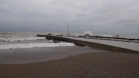 Waves Crashing Along Lake Michigan's Illinois Shore Stock Footage 144158602