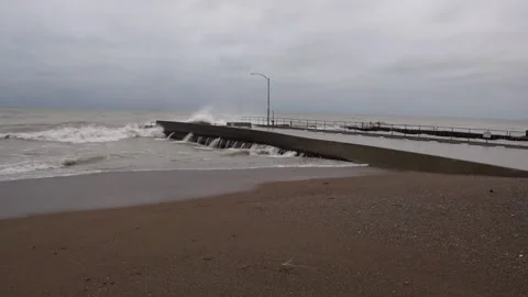 Waves Crashing Along Lake Michigan's Illinois Shore Stock Footage 144158603