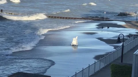 Waves Crashing Along Lake Michigan's Illinois Shore Stock Footage 144461261