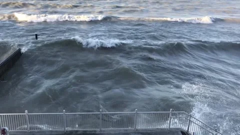 Waves Crashing Along Lake Michigan's Illinois Shore Stock Footage 144461262