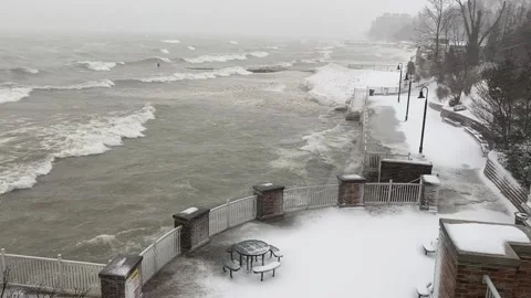 Waves Crashing Along Lake Michigan's Illinois Shore Stock Footage 147440139