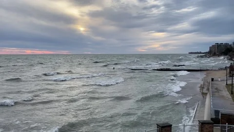 Waves Crashing Along Lake Michigan's Illinois Shore Stock Footage 150469096