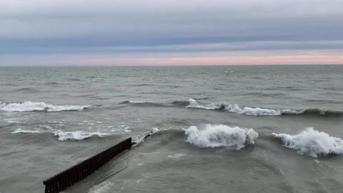 Waves Crashing Along Lake Michigan's Illinois Shore Stock Footage 150469097