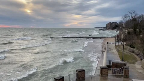 Waves Crashing Along Lake Michigan's Illinois Shore Stock Footage 150469099