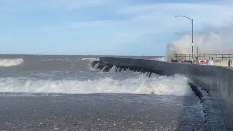 Waves Crashing Along Lake Michigan's Illinois Shore Stock Footage 150604022