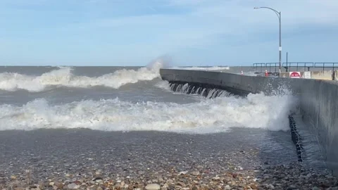 Waves Crashing Along Lake Michigan's Illinois Shore Stock Footage 150604024
