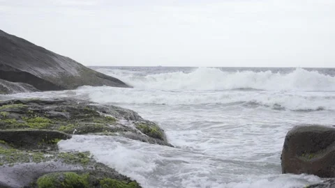 Waves Crashing on the Beach Rocks 3 Stock Footage 239383176