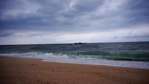 Waves Crashing on Beach, Storm Clouds After Spring Rain, HD Stock Footage 194211941