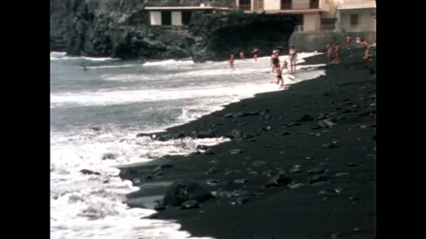 Waves Crashing on Black Sand Stock Footage 278240567
