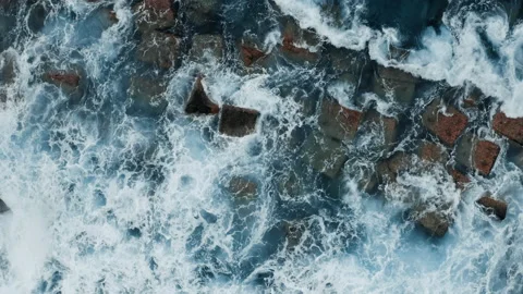 Waves Crashing At Breakwater Cubes Stock Footage 189405222