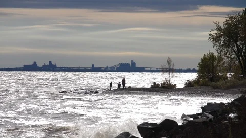 Waves Crashing Brighton Beach Duluth Mn Slow Motion HD 24p Stock Footage 87576951