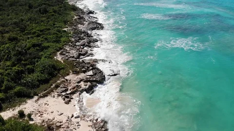 Waves Crashing on Coast By Drone  - Malcolm Beach, Turks and Caicos, 4K Stock Footage 121926355