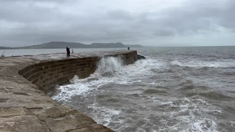Waves crashing onto a harbour wall 動画素材 239657396