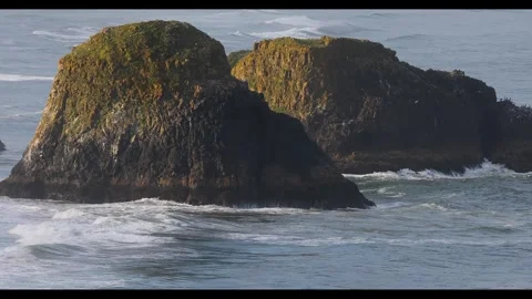 Waves crashing at Haystack Rock, Cannon Beach, Oregon Stock Footage 285630302