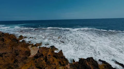 Waves Crashing on Million-Year-Old Ancient Fossil Coral Reef Shelf Stock Footage 337583008