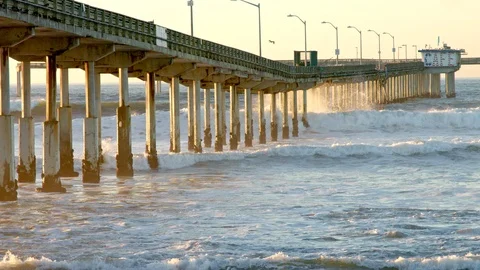 Waves Crashing at Ocean Beach Pier Stock Footage 101486409