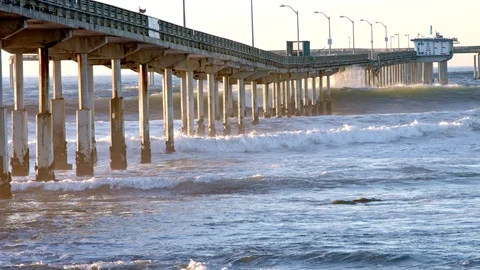 Waves Crashing at Ocean Beach Pier Stock Footage 101492411