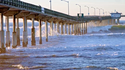 Waves Crashing at Ocean Beach Pier Stock Footage 101498210