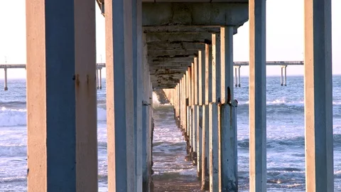 Waves Crashing at Ocean Beach Pier Stock Footage 101500700
