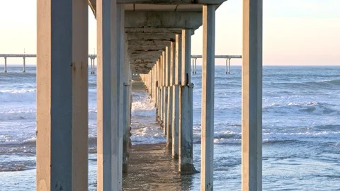 Waves Crashing at Ocean Beach Pier Stock Footage 101503517
