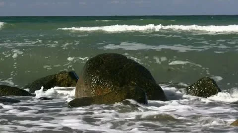 Waves Crashing over a Rock - Baltic Sea, Northern Germany Stock Footage 12528068