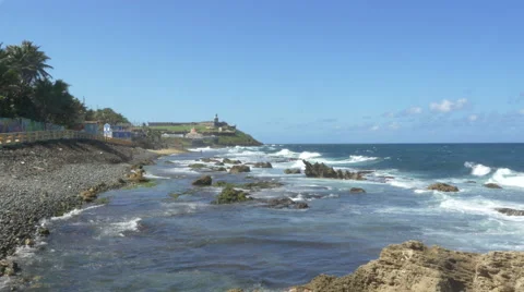 Waves crashing over rocks in Puerto Rico Stock Footage 60727845
