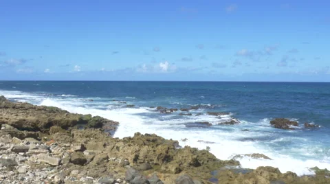 Waves crashing over rocks in Puerto Rico Stock Footage 60748301