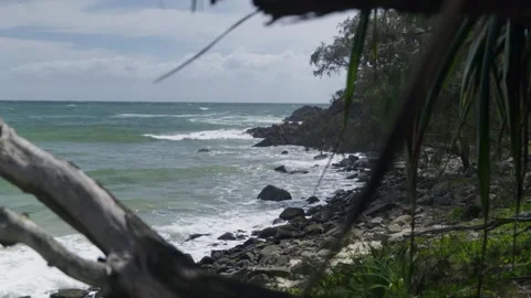 Waves Crashing over rocks through trees 스톡 동영상 297716828
