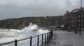 Waves crashing onto promenade stormy seas, aftermath of hurricane Gonzalo HD Footage