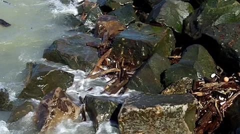 Waves crashing on rocks 3 Stock Footage 8828817