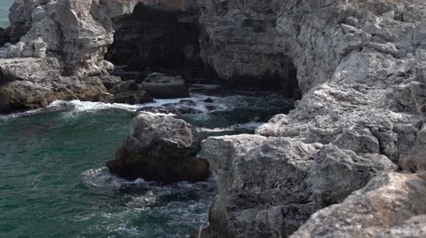 Waves Crashing in the Rocks 4K Stock Footage 66562905
