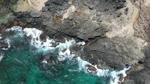 Waves Crashing Rocks Aerial View Stock Footage 340925754