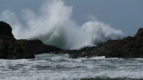 Waves crashing on rocks, Cornwall, UK Stock Footage 56079942