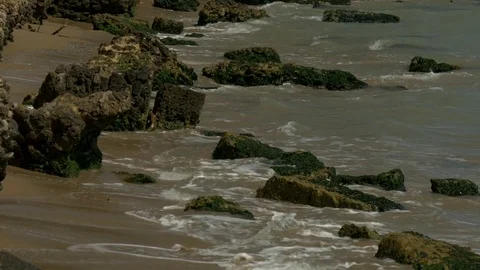 Waves crashing on rocks Stock-Footage 73889076