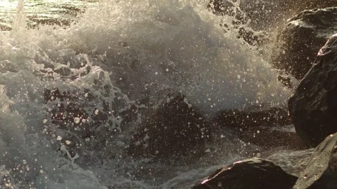 Waves crashing on rocks Stock Footage 269468882