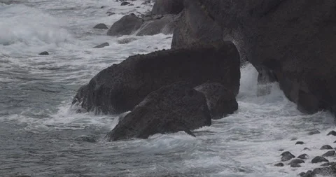 Waves crashing on rocks, Madeira, 4K slomo Stock Footage 246333093